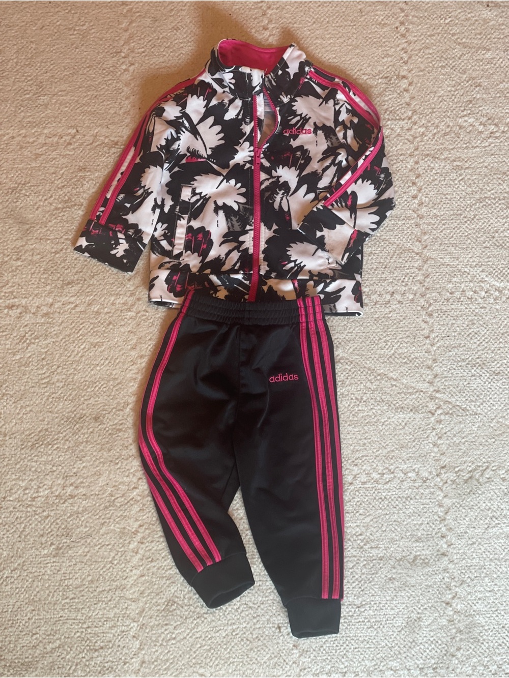 adidas Black & Pink Floral Girls Track Set